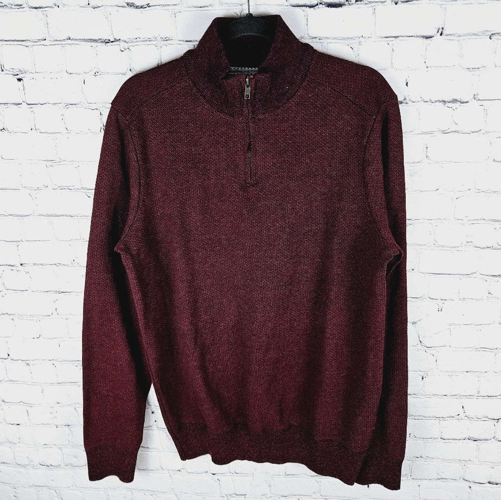 ROBERT GRAHAM | 1/4 zip knit long sleeve mock neck sweater